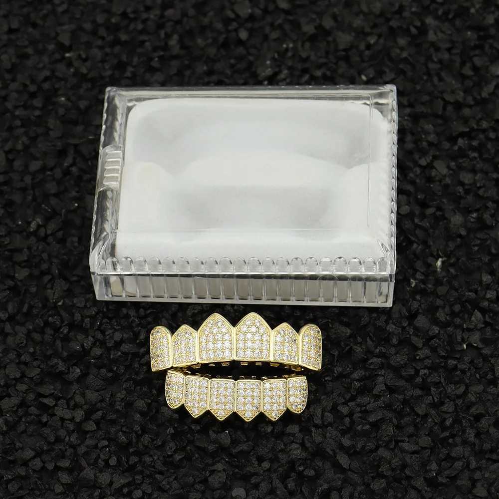 1set Hip Hop d Out Teeth Grillz Gold Plated Dental Grills Rock Tooth Grillz Cs Crystal Teeth Cs Halloween Vampire ToothXJ241225