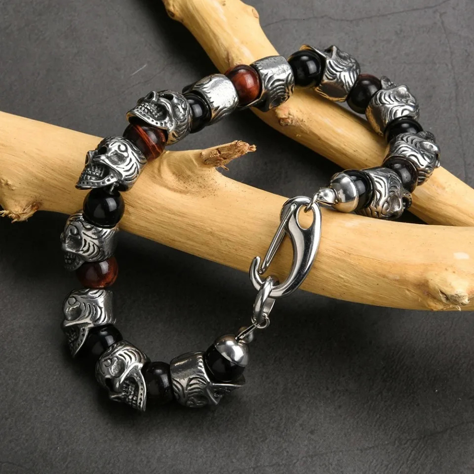 Punk Hip Hop Stainless Steel Skull Bracelet Biker Vintage Beads Bangles For Men Boys Fashion Creative Jewelry Gifts Drop 241225