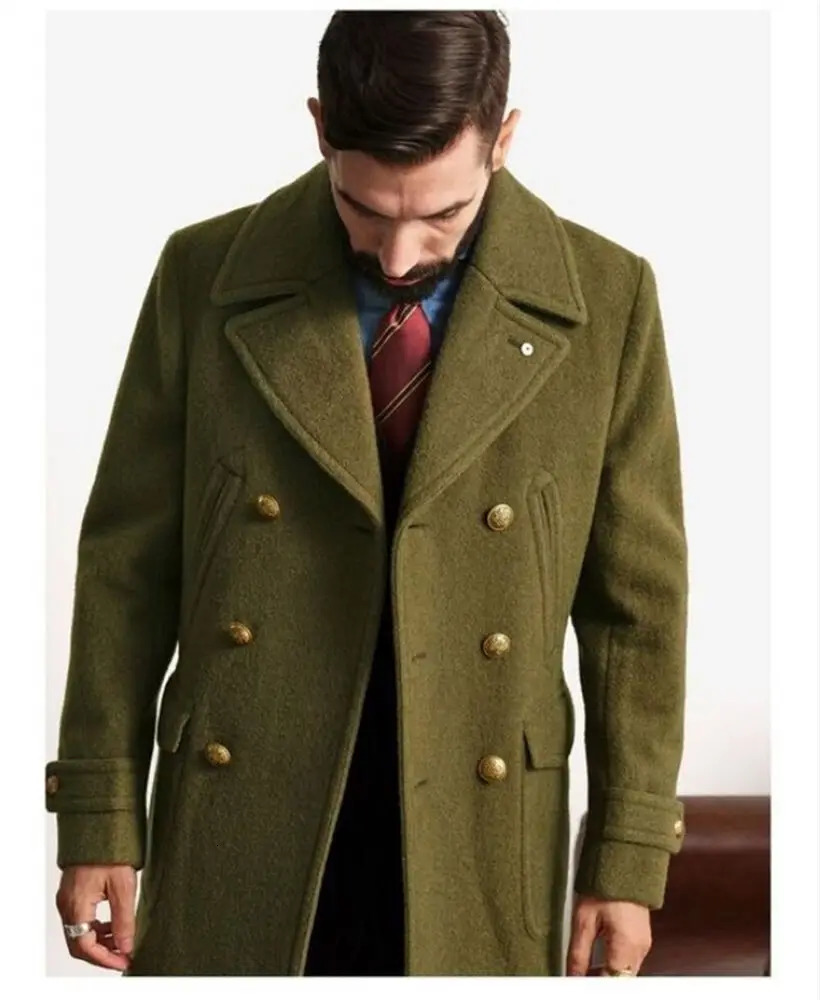 Mens Woolen Trench Coat French Business Overcoat Winter Warm Long Top 241225