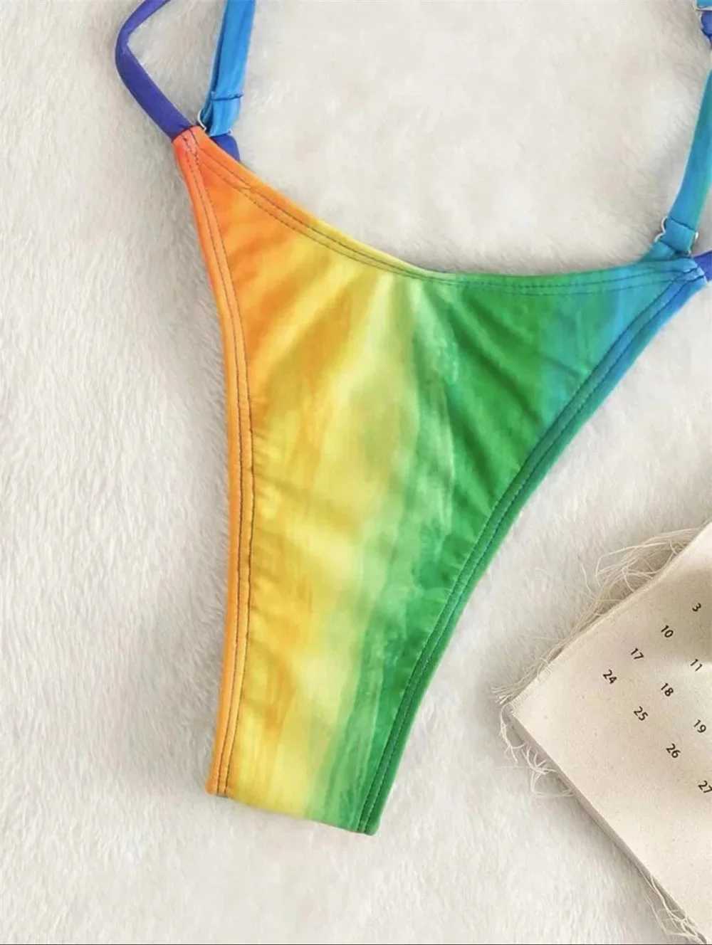 Rainbow print bikini gradient Micro Monokini swimsuit cross bead backless womens vacation swimsuit one-piece beach swimsuitW241225