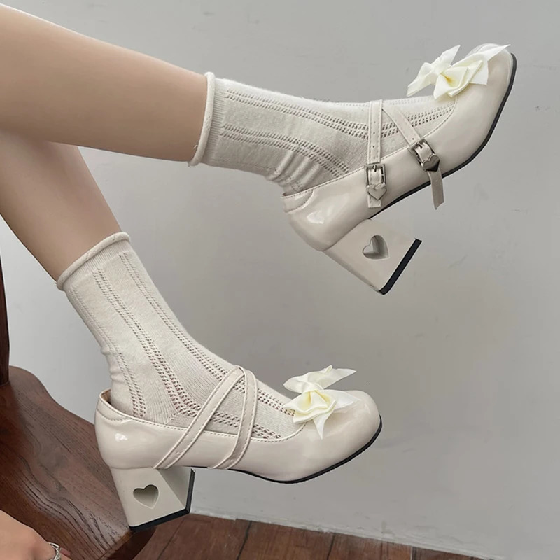 Pink Mary Jane Lolita Shoes Women Autumn Y2K Patent Leather Low Heels Pumps Woman Silk Bowtie Ankle Straps Party Shoes 241225
