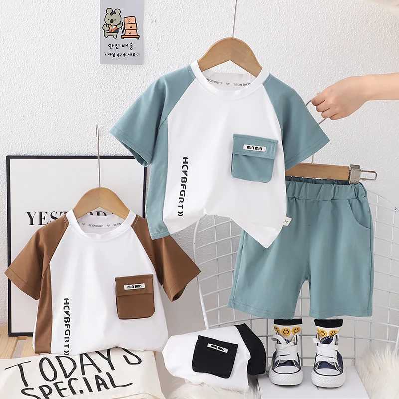 Clothing Sets Childrens Set 2024 Summer Korean Baby Boys 12-18 Months Casual Short sleeved T-shirt and Short sleeved Boys Boutique ClothingY241225RHEX