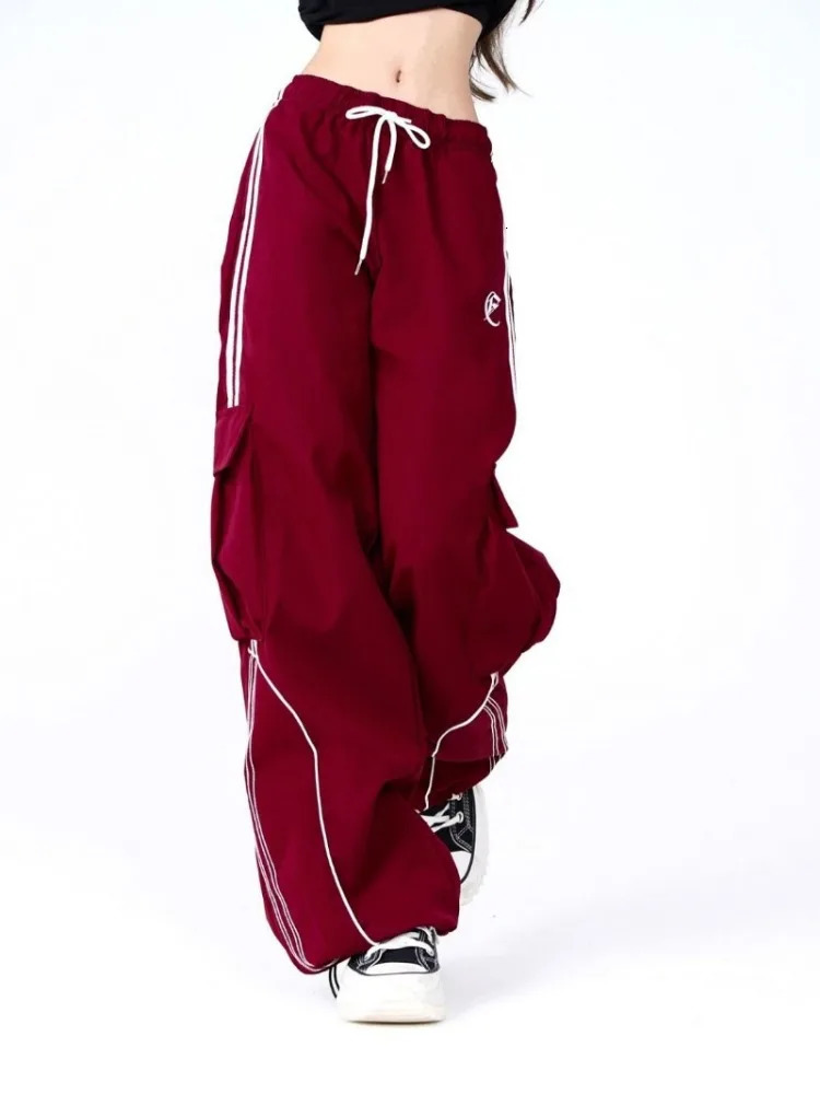 Womens cargo retro hip-hop street dance wide leg drawstring womens loose casual sports pants Z260314