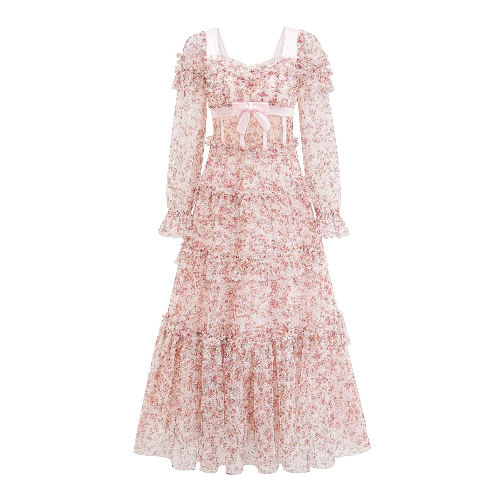 (36) Sweet butterfly floral dress high waist slimming long skirt holiday seaside women's dress