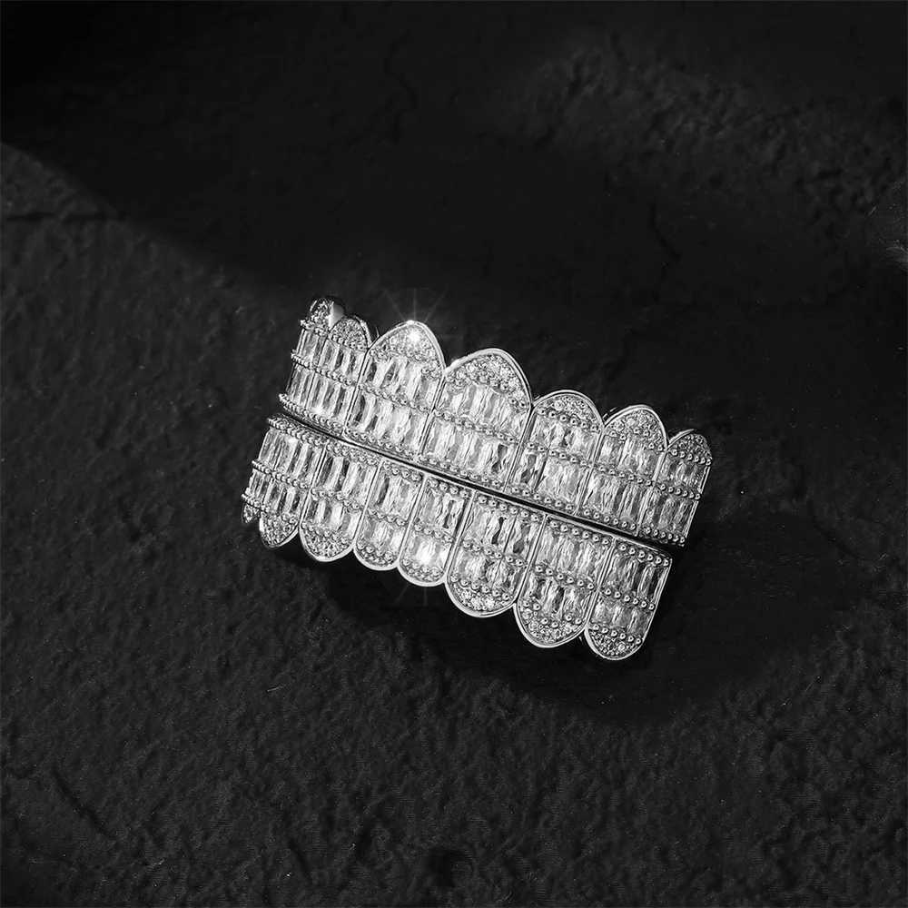 Hip Hop CZ Baguette Stones Teeth Grillz Cs Cubic Zircon d Out Top Bottom Charm Grills For Men Women Jewelry GiftXJ241225
