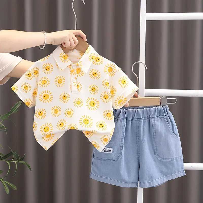Clothing Sets Baby Girls Cotton Clothes Set Kid Boy Sun T-shirts and Jeans Shorts 2pcs Suit Children Short Sleeve Lapel Top Bottom OutfitsY2412258QFV