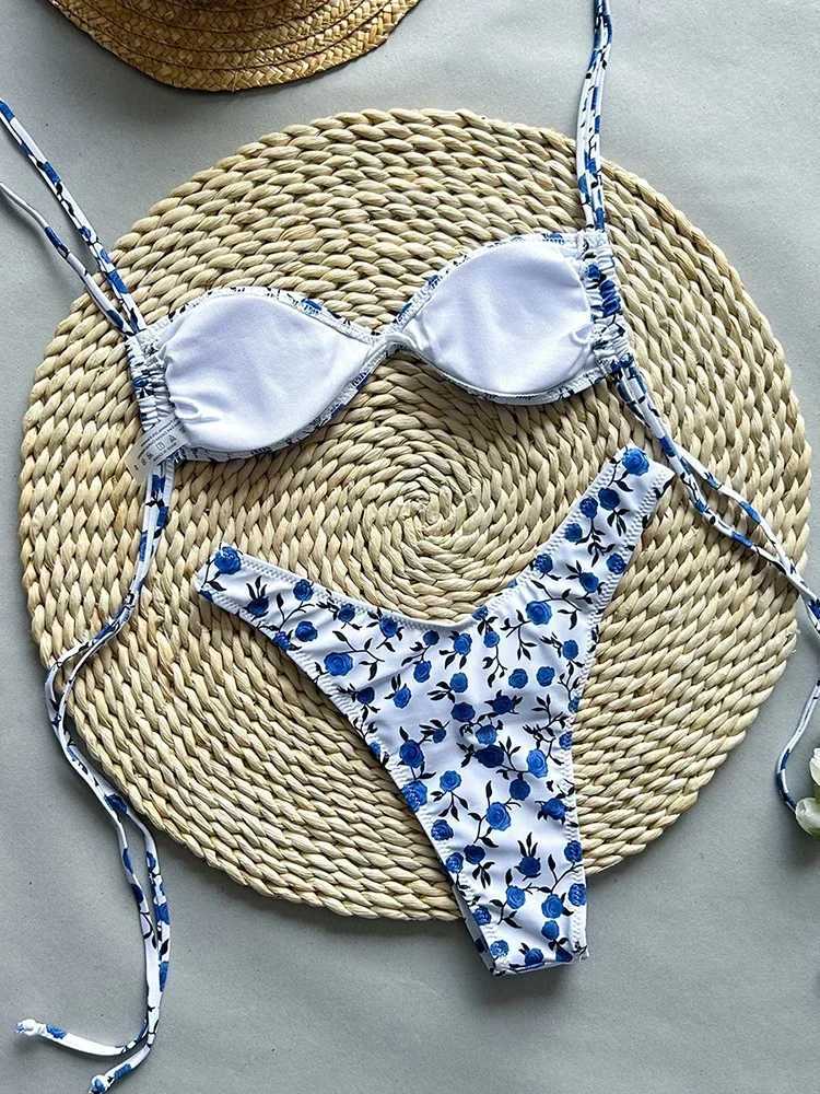 Round swimsuit womens brushed bikini swimsuit printed swimsuit two-piece swimsuit summer sexy thong split beachwearW241225