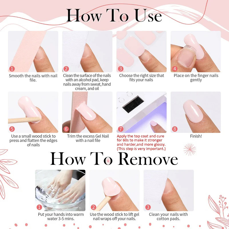 Semi Cured Gel Nail Wraps Patch Manicure Nail Art Decor UV LED Lamp Cured Long Lasting Gel Nail Stickers Full Cover Nail Decals 241225