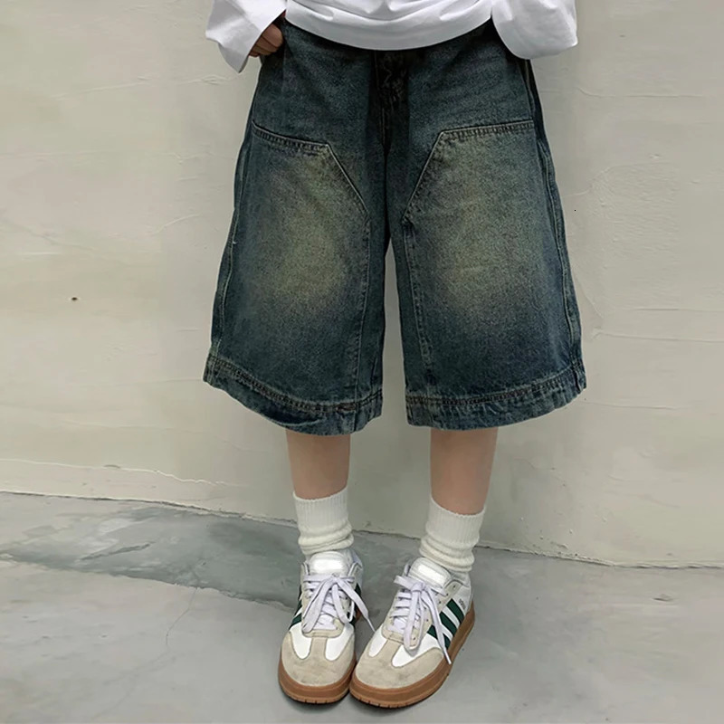 Y2K Vintage Baggy Jean Shorts Washed Wide Leg Pants Casual Barrel Jeans Denim Mens Oversized Jorts 241225
