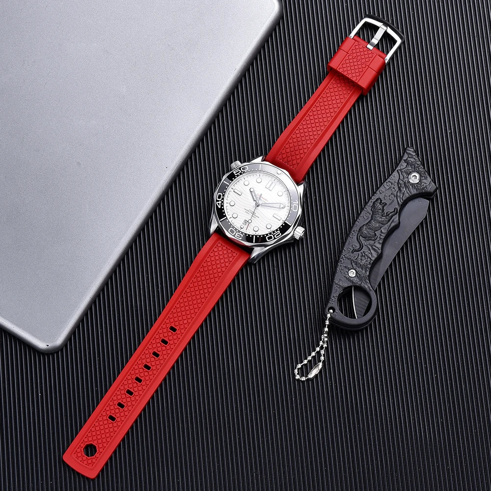 High Quality Vulcanized FKM Watch Strap Slide Keeper Ring With Quick Release Fluororubber Watchband 20mm 22mm Sport Bracelet 241225