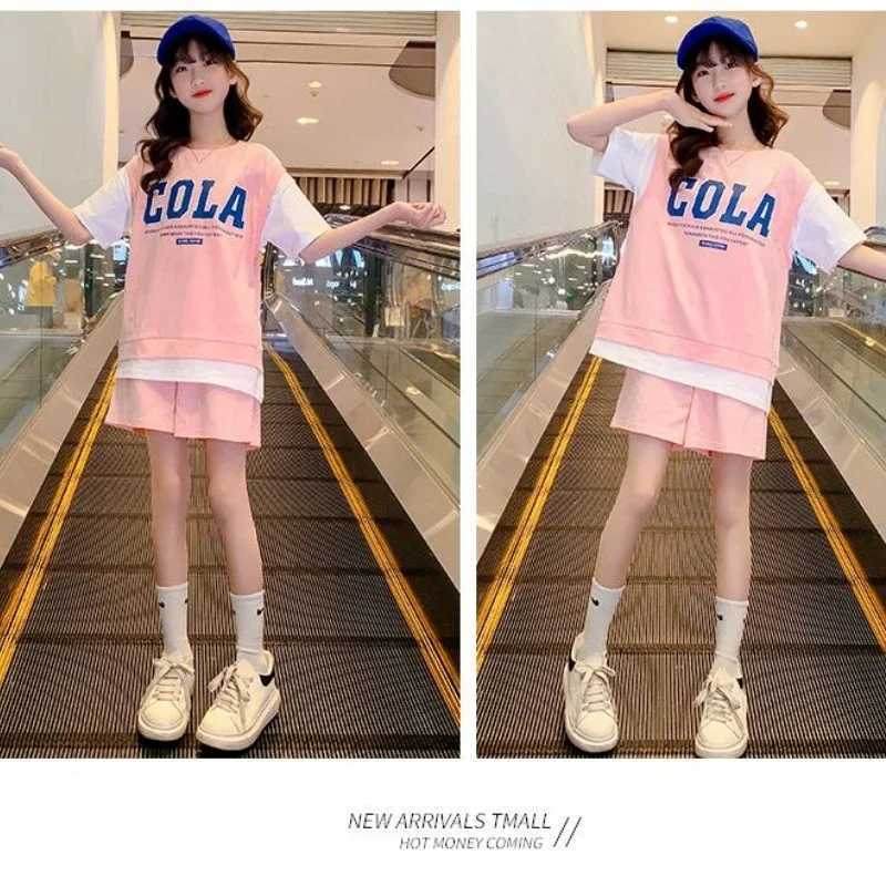 Clothing Sets Summer Teenage Girls Clothes Set Children Letter Printed T-shirts and Shorts 2pcs Suit Kid Fashion Top Bottom Outfits TracksuitsY241225C