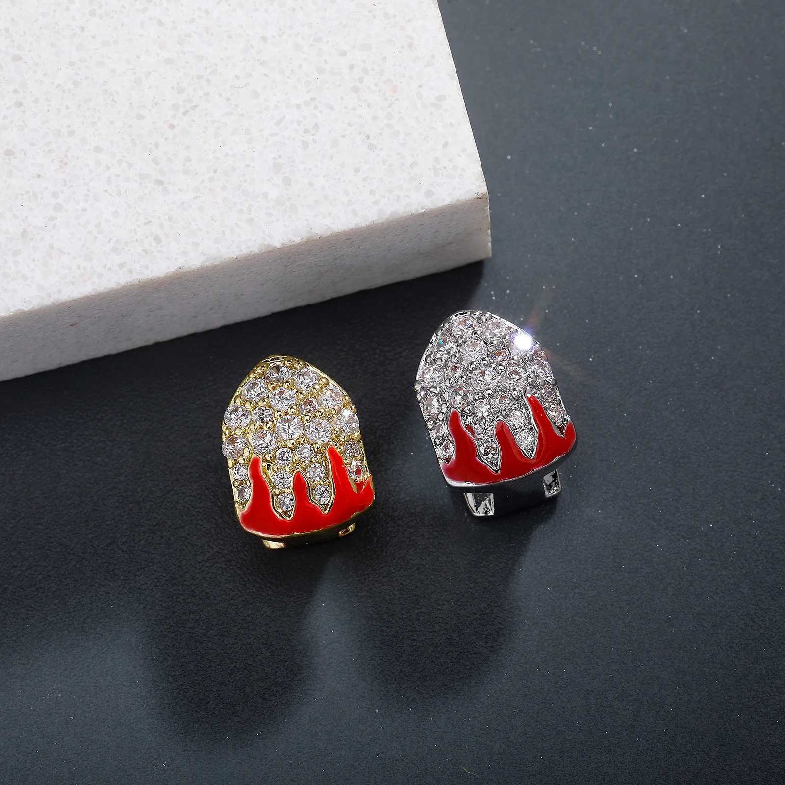 Halloween Teeth Grillz Gold/Silver Plated HipHop Single Tooth Grillz Top/Bottom Dental Grill Teeth C Men Women Fashion JewelryXJ241225