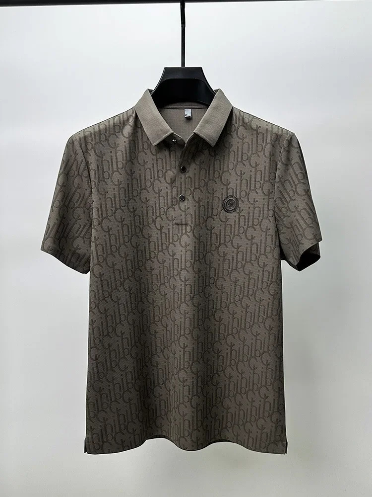 Summer Highend Silk Short Sleeved Polo Shirt for Mens ious Embossed Casual Fashion Comfortable Breathable Cool Top 241225