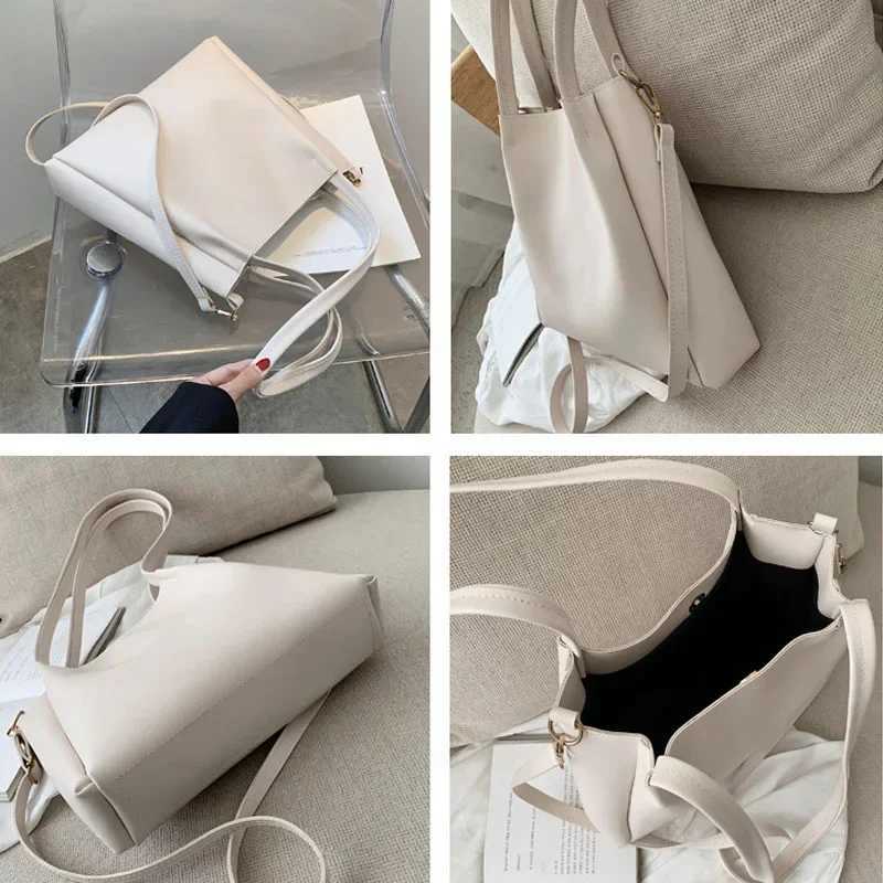 Simple Women Bucket Shoulder Bags New Solid Color Handbags 2023 Large Capacity Tote Bags Large Capacity Pu Leather BagsXJ241225