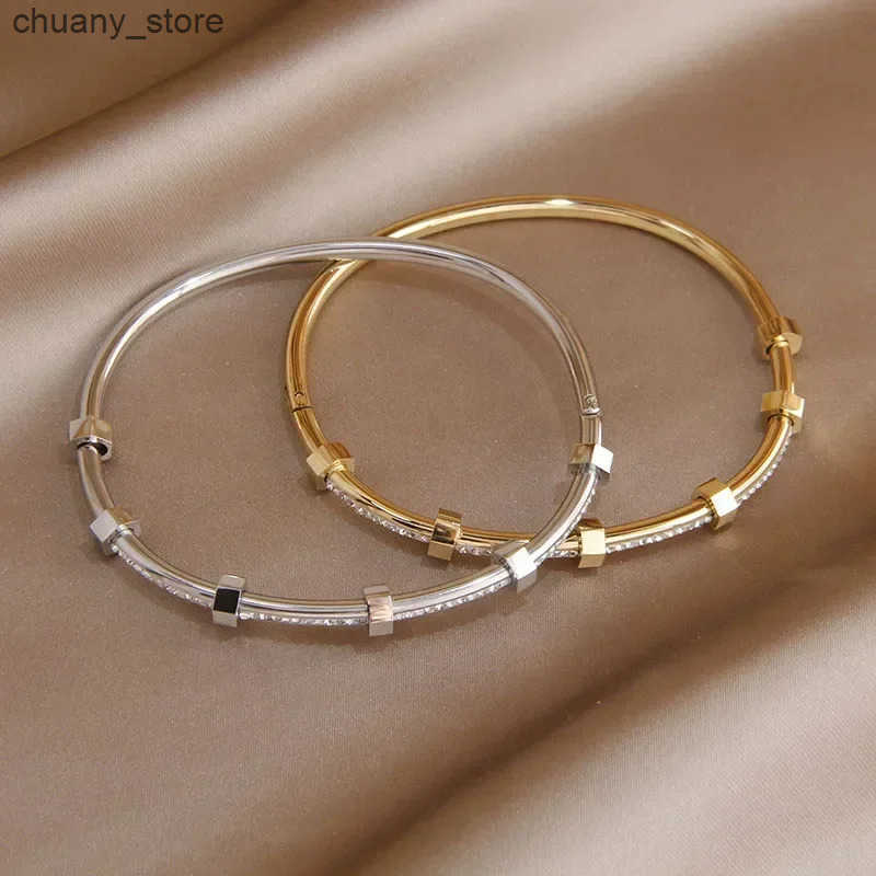 Chain Classic Stainless Steel Open Bangles s for Women Fashion Brand Jewelry Delicate Full Crystal Bangles L240910