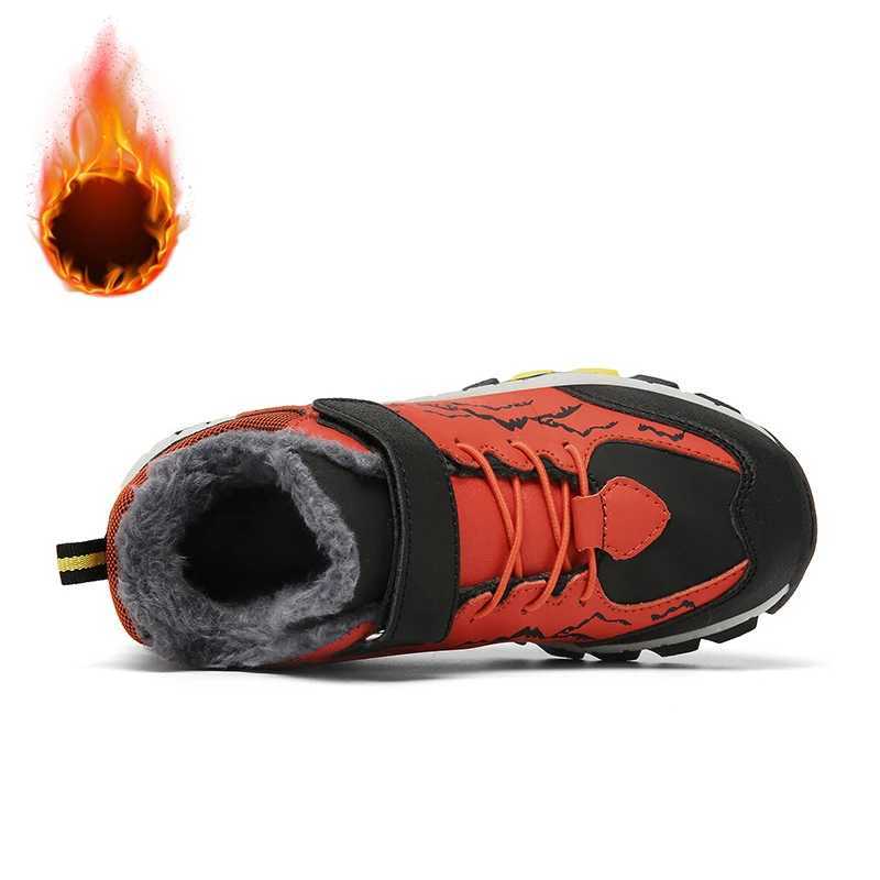 Athletic Outdoor Plush Children Shoes Boy Snow Boots Warm Cotton Kids Winter Shoes Leather Non-slip Sports Outdoor Boy Sneaker Short Boots H241223