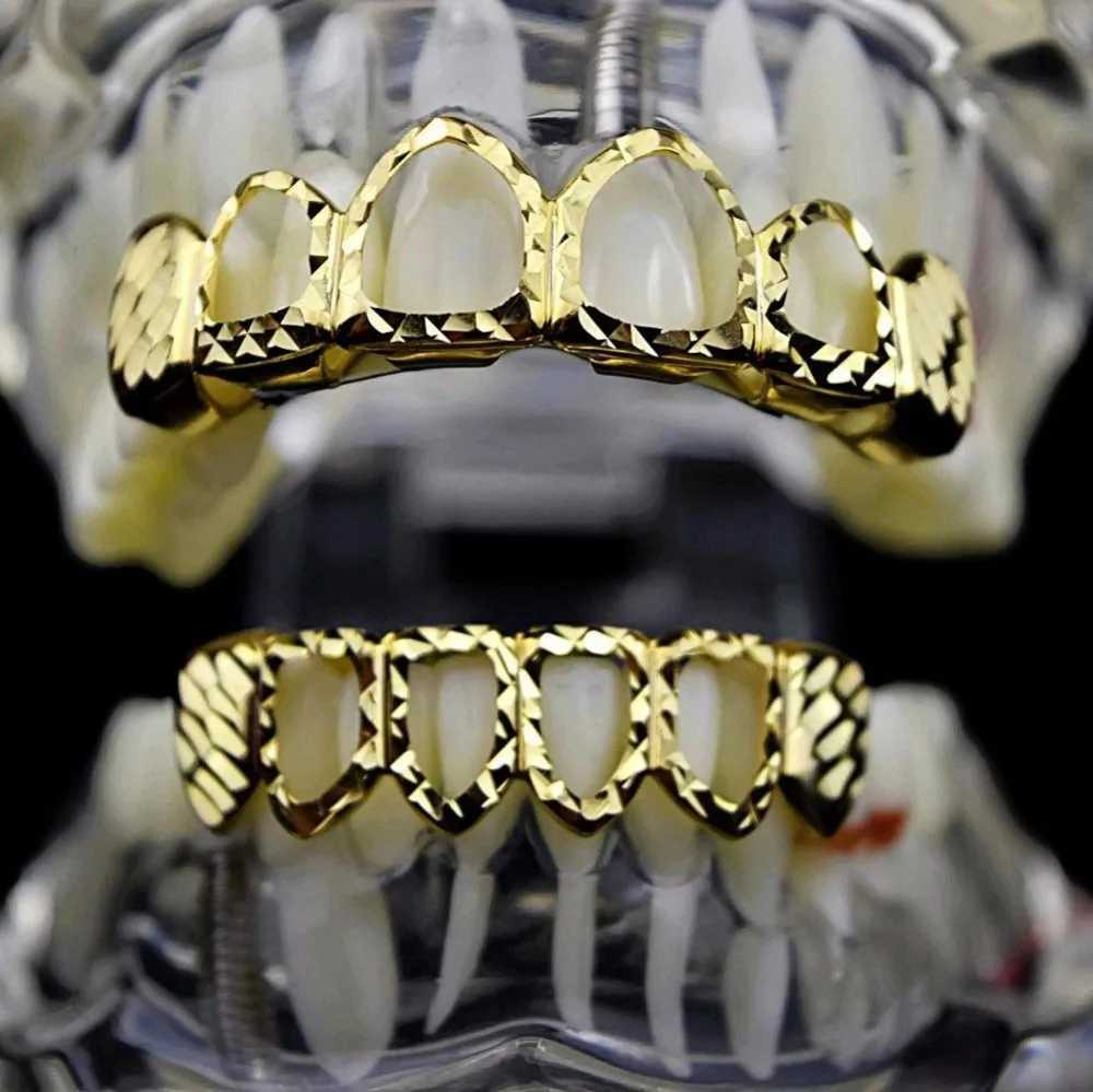 TOPGRILLZ New Gold Silver Color Hollow Open Dlampnd Cut 6 Teeth Top Bottom Grills Braces Cs Hip Hop GRILLZ Set Party JewelryXJ241225