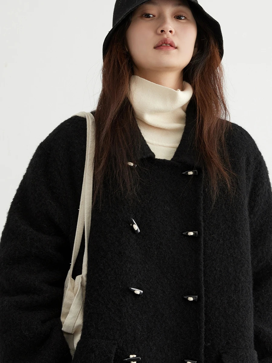 CHIC VEN Women Woolen Coats Solid Doublebreasted Loose Retro Polo Collar Wool Woman Long Ladies Coat Spring Autumn 2024 241225