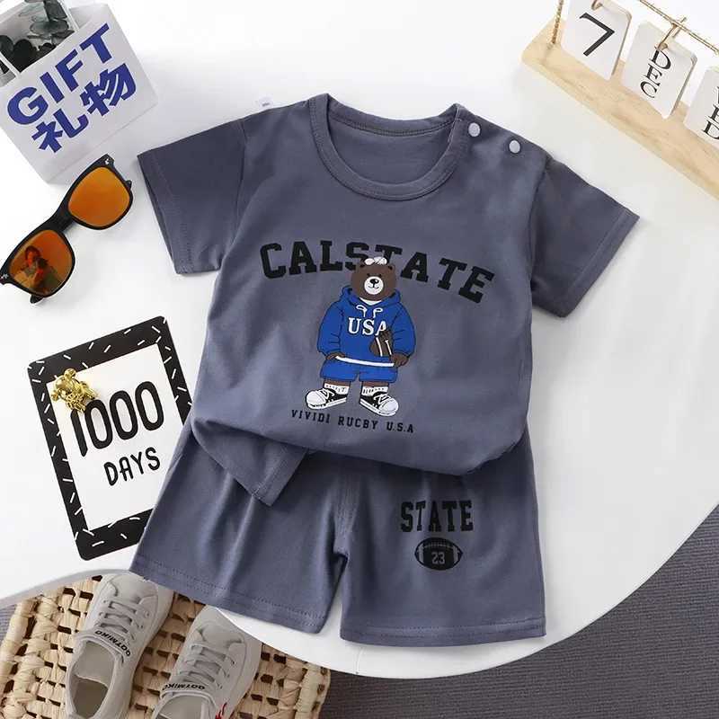 Clothing Sets Summer Infant Newborn Boy Clothes Set Children Girls Catoon Bear Tshirt Top and Shorts Buttom Outfits Children Cotton PajamasY2412254B24