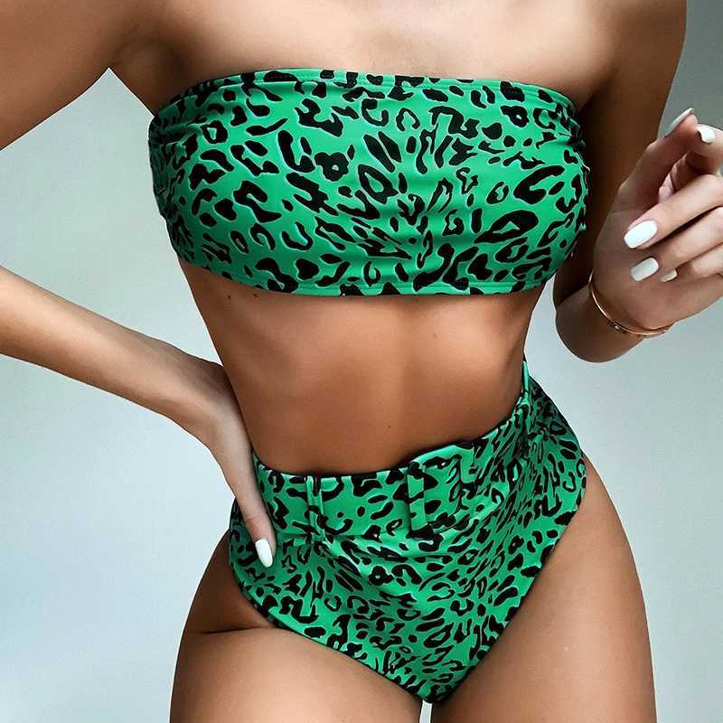 Womens two-piece bikini high waisted 2024 fitted swimsuit leopard print beachwear sexy swimsuit womens push up swimsuitW241225