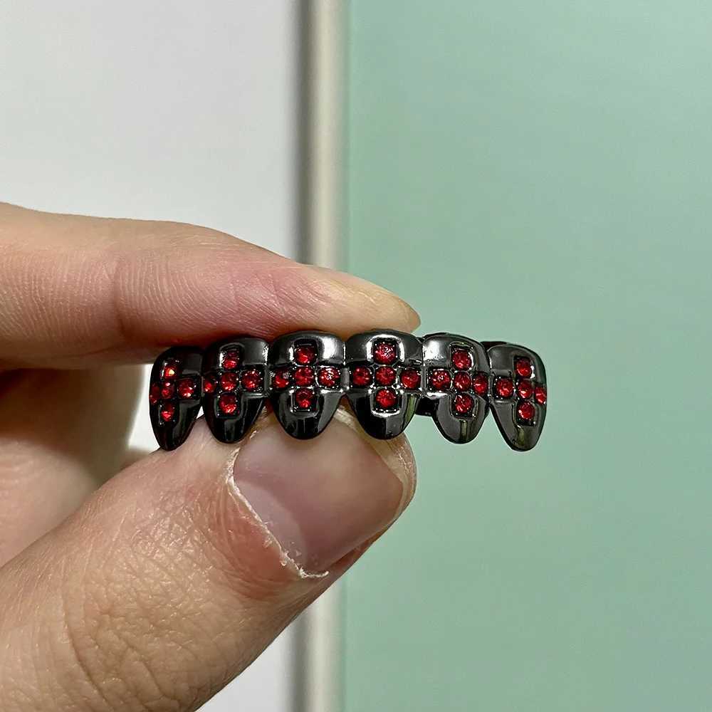 RACHELZ Dark Gothic Red CZ Stone Teeth Grillz Braces Black Color DIY Red Zircon Tooth Cs For Women Men Jewelry Dental GrillsXJ241225