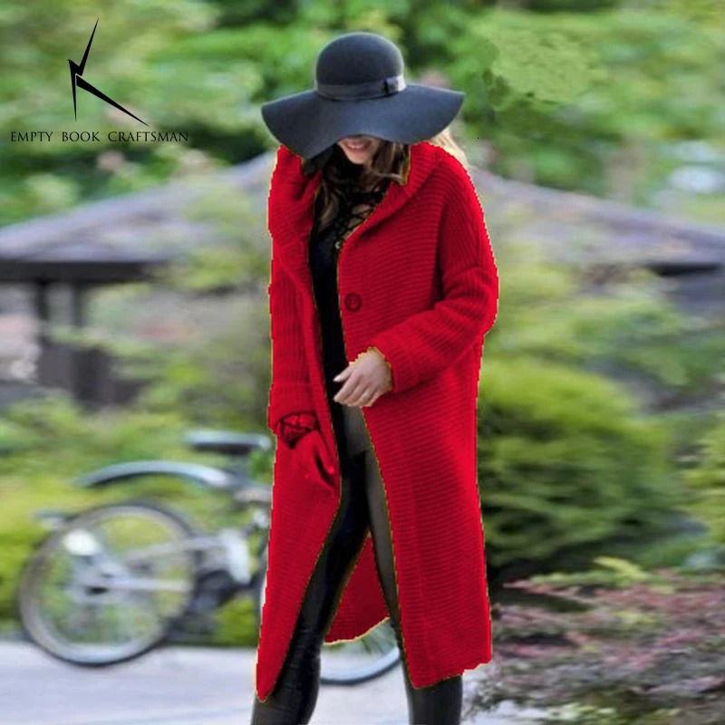2024 Womens Medium To Long Length Sweater Hooded Cardigan Knitted 241225