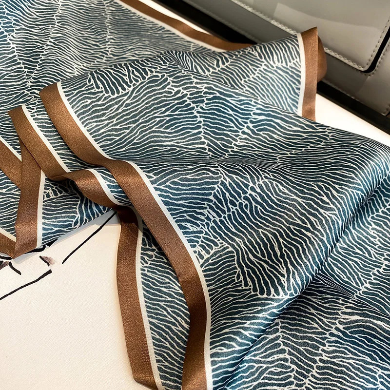 French Stylish faux Real Silk Women Scarfs Rock Texture Print Bussiness Ladies Tie Scarves Dress Belt Multifunction Scarfs 241225