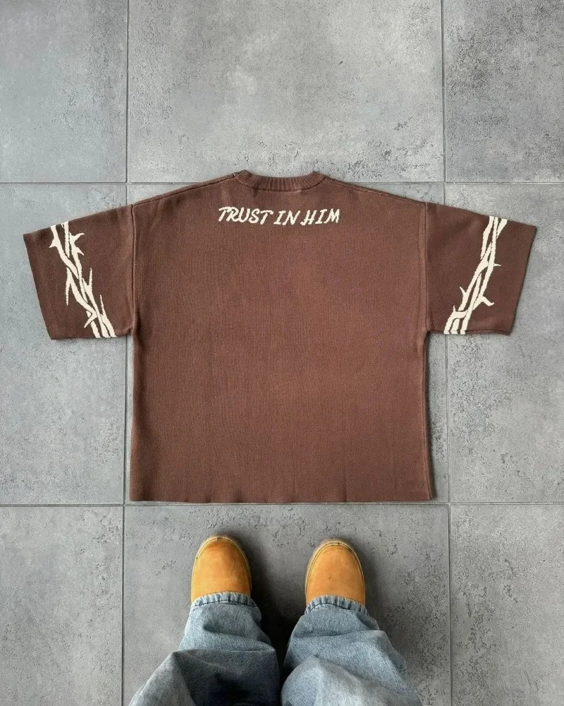 Pure Cotton Round Neck Clothing Street Fashion Loose Casual Oversized T-shirt Men Y2k Retro Letter Print Short-sleeved Women 241224
