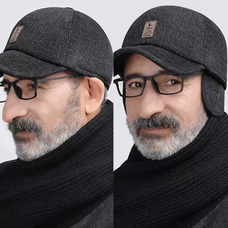 Autumn and winter mens wool snap cap with ear studs to keep warm outdoor earmuffs baseball cap with earmuffs design dad hat W241225