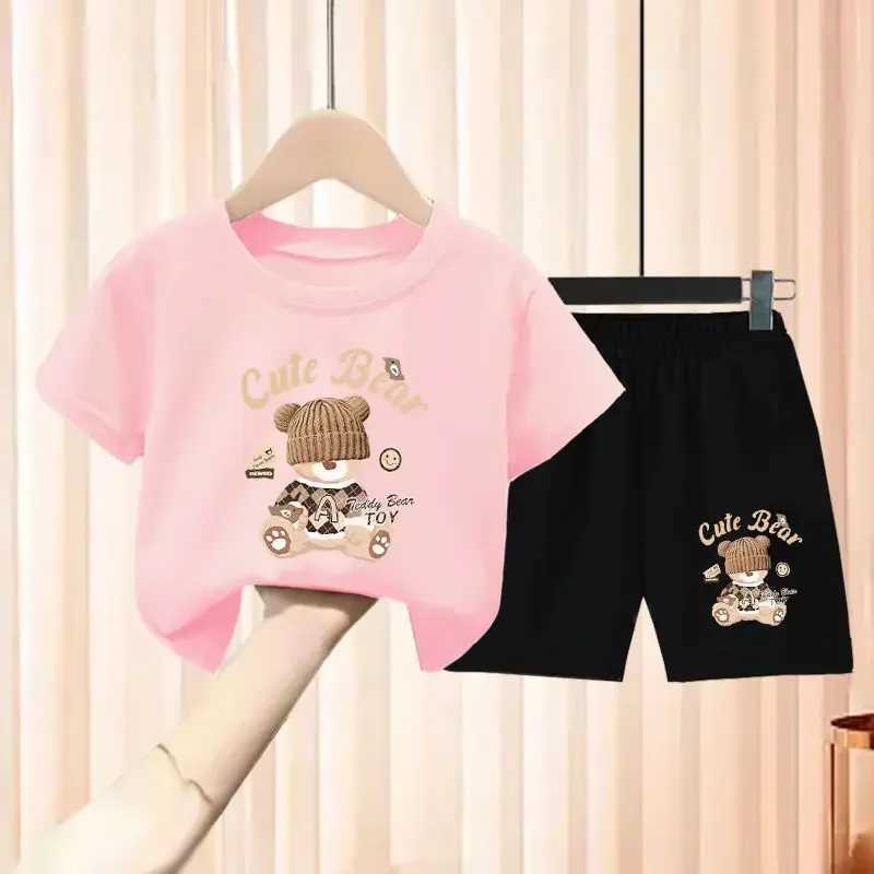 Clothing Sets Baby Girl Summer Short Sleeve Clothes Set Children Boy Cartoon Bear Printed T-shirts and Shorts 2pcs Suit Kid Top Bottom OutfitsY241225J