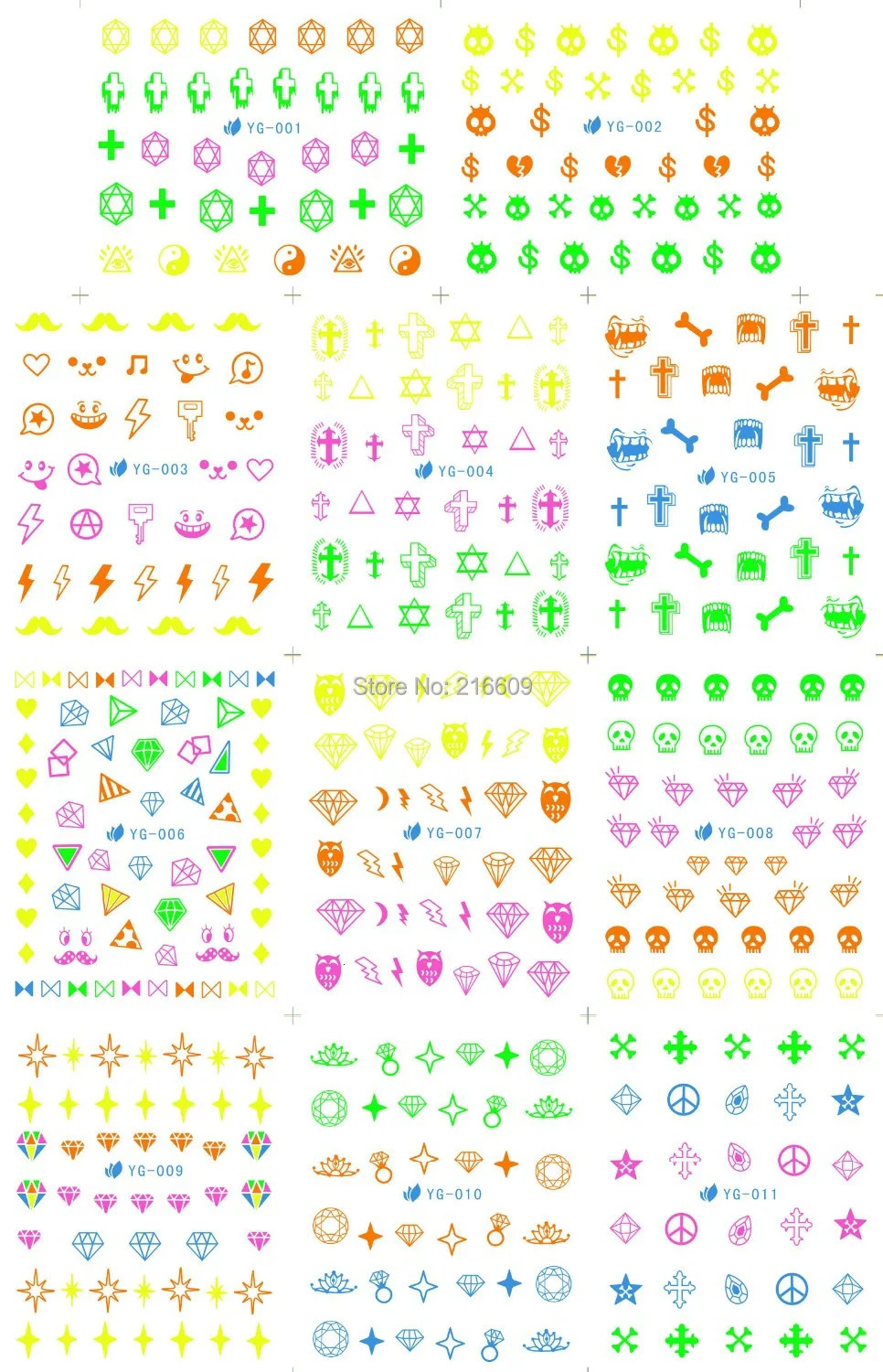 Nail Product 22Sheets/Lot 11 Styles Diamond-shape Fluorescence Nail Art Water Sticker Nail Transfer Decals Decoration YG001-011 241225