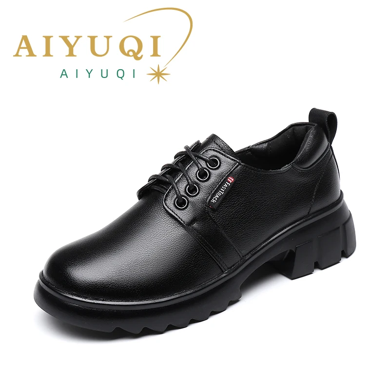 AIYUQI Women Shoes British Style Autumn Genuine Leather Women Loafers Lace-up Vintage Casual Women's Shoes