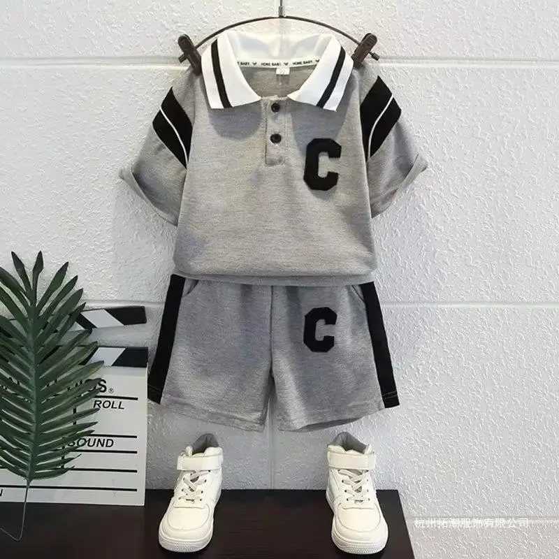 Clothing Sets Baby Boy Clothes Set Letter Lapel Tshirts and Shorts 2 Pieces Summer Short Sleeve Top Bottom Outfits Stripe splicing TracksuitsY24122533
