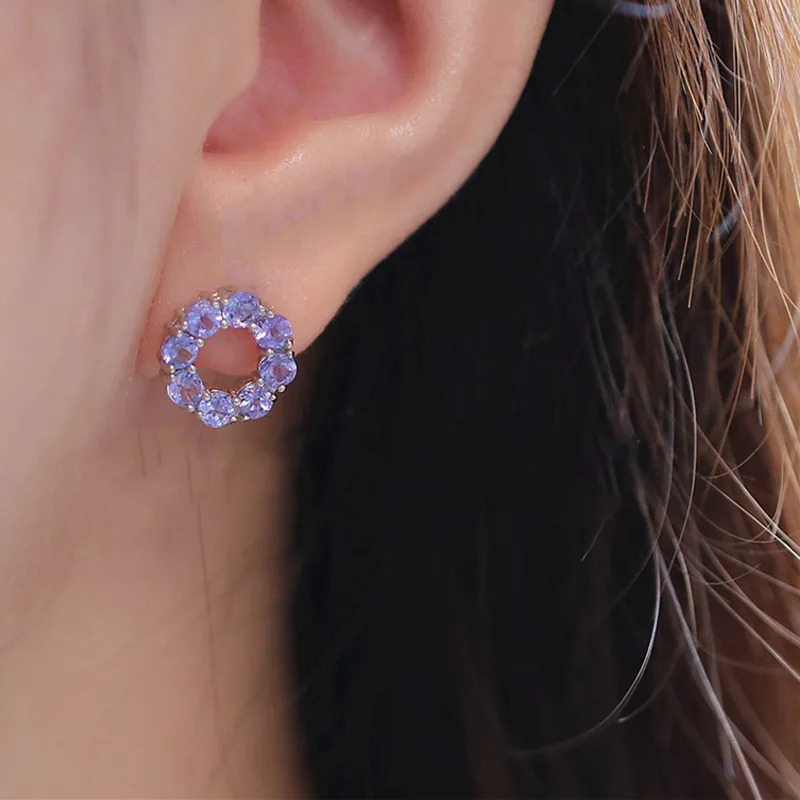 Tanzanite zircon 925 sterling silver stud earrings original donut women frenchhigh high-end earrings wholesale 241220