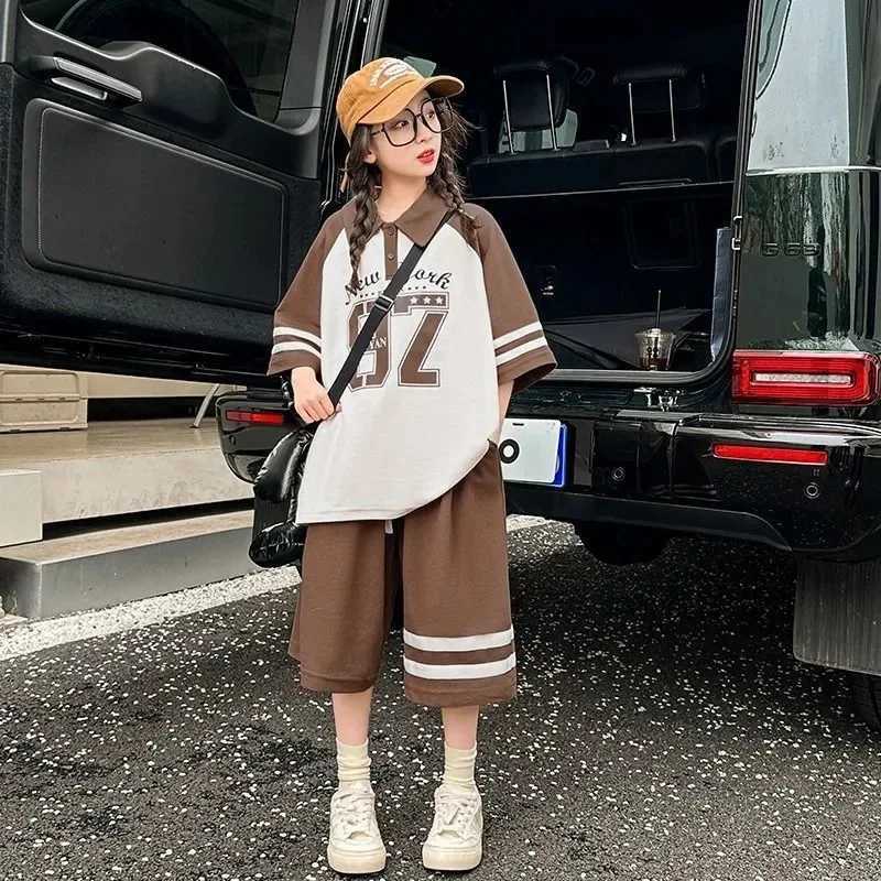 Clothing Sets Summer Children Girl Clothes Set Striped Letter Polo T-shirts and Shorts Suit Teenage Fashion Short Sleeve Top Bottom OutfitsY241225091J