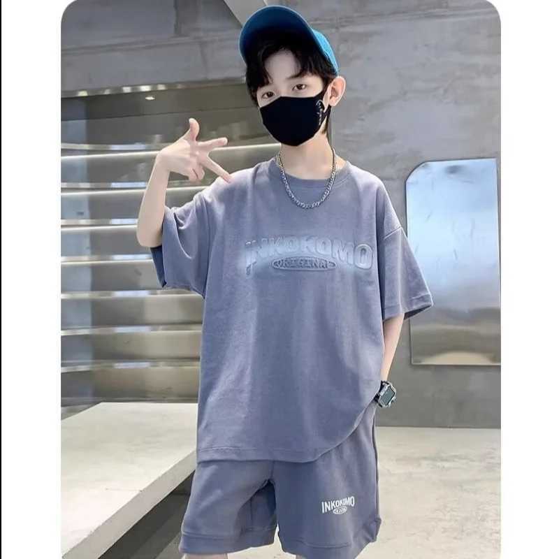 Clothing Sets 2024 Summer Boys and Girls Sports Set Korean Street Fashion Childrens T-shirt Two Piece Set High Quality Childrens Set NewY2412252XUR