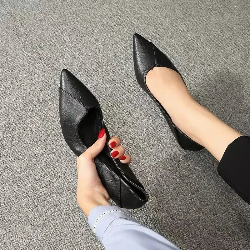 3-5cm Chunky Heeled Women Shoes Square Heel Leather Shoes Pumps Zapatos De Mujer Fashion Office Ladies Single Shoe 241225
