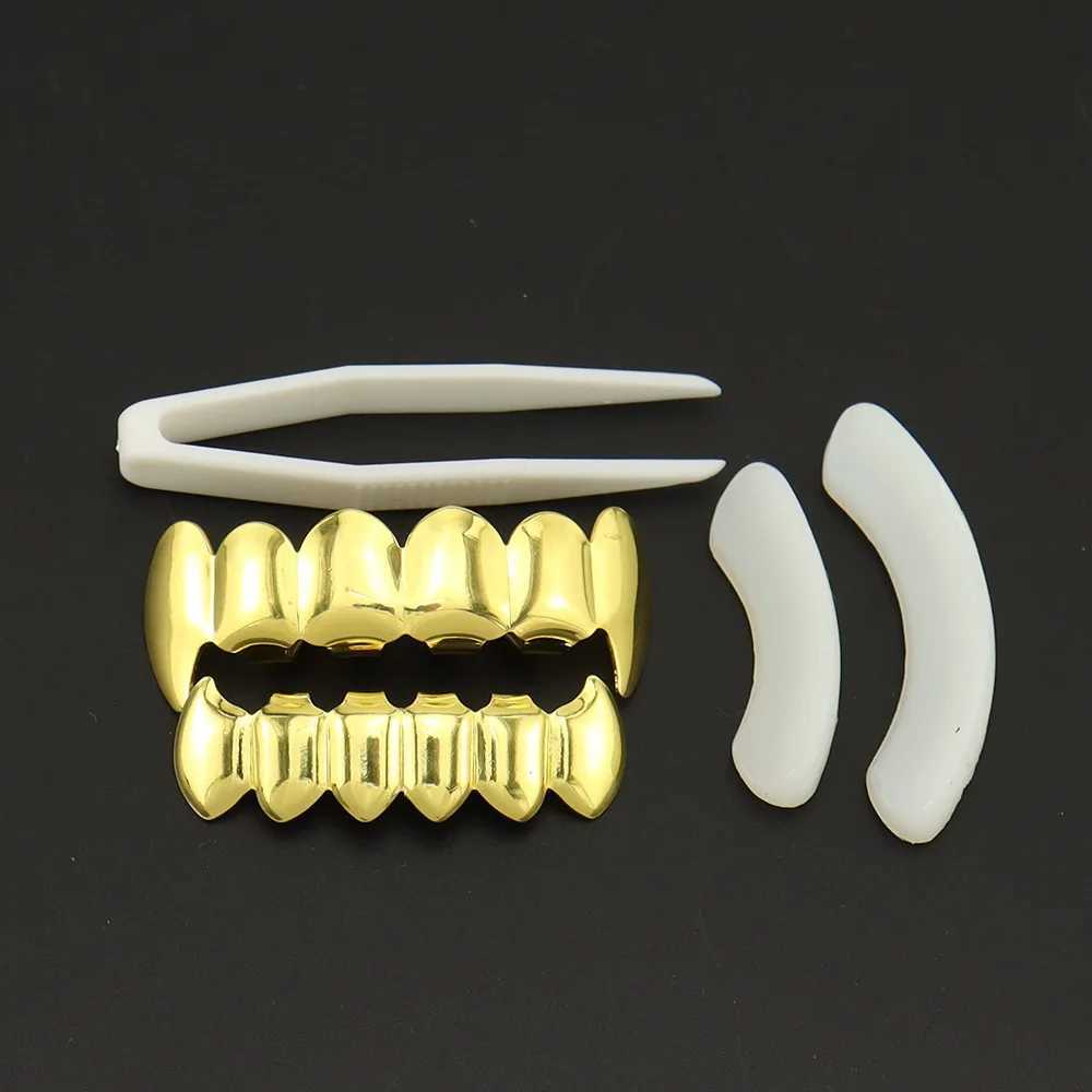1set Hip Hop Gold Color Teeth Grillz Gold Plated Dental Grills Rock Tooth Grillz Cs Crystal Teeth Cs Halloween Vampire GiftXJ241225