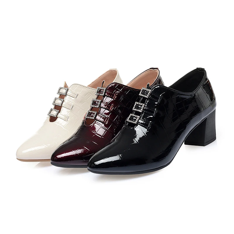 AIYUQ Women's Shoes Genuine Leather Autumn Square Toe Fashion Mid-heel Shiny Women's Shoes Fashion Single Shoes Women