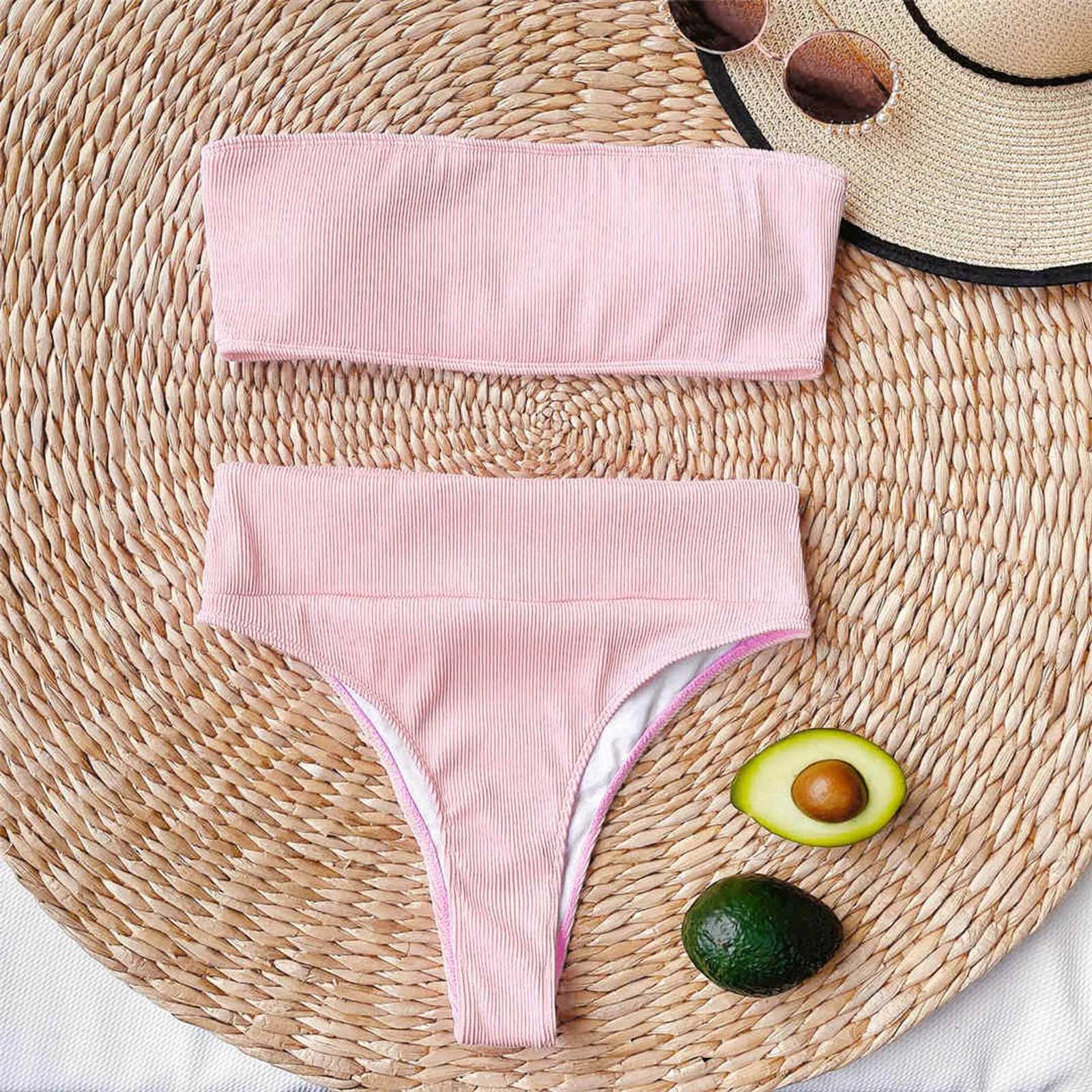 Bikini Womens 2024 Trend Push Up Bandeau Swimsuit Set Bandage Brazil Bikini Push Up Swimsuit Beachwear Womens Maillot De BainW241225