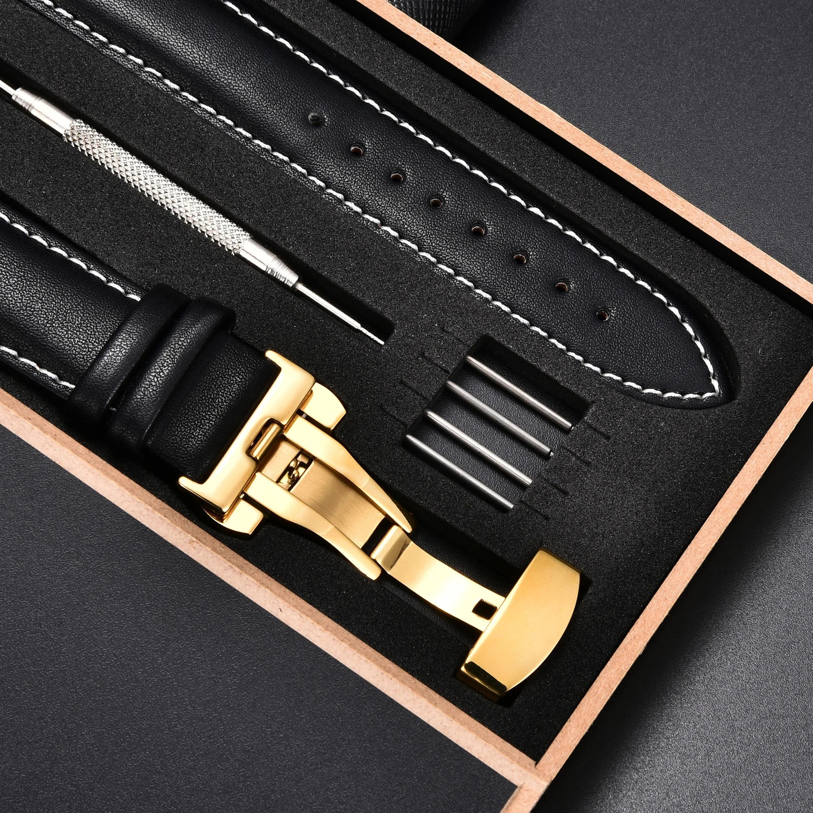Calfskin Stainless Steel Automatic Buckle Watch Strap 18mm 20mm 22mm 24mm Mens and Womens Business Gift Box Packaging 241225
