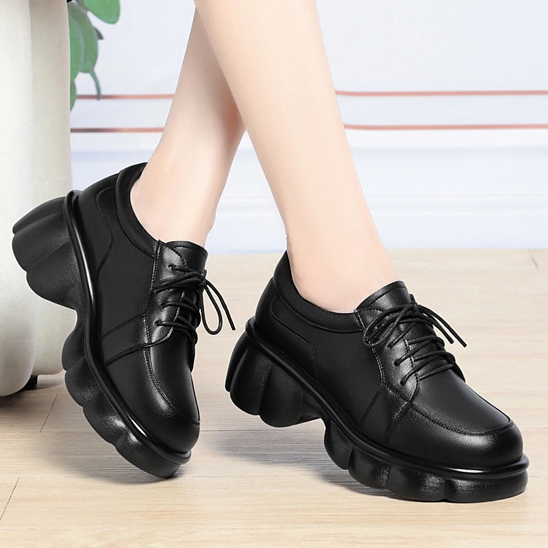 AIYUQI Loafer Women Platform Spring Genuine Leather Ladies Shoes British Style Lace-up Fashion Shoes Women