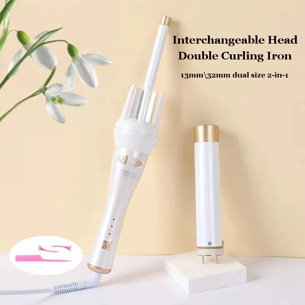 2 in 1 Automatic Rotating Hair Curler 13MM/32MM Hair Iron Interchangeable Hair Iron Curler Set Curler Hair Styles Tool 241225