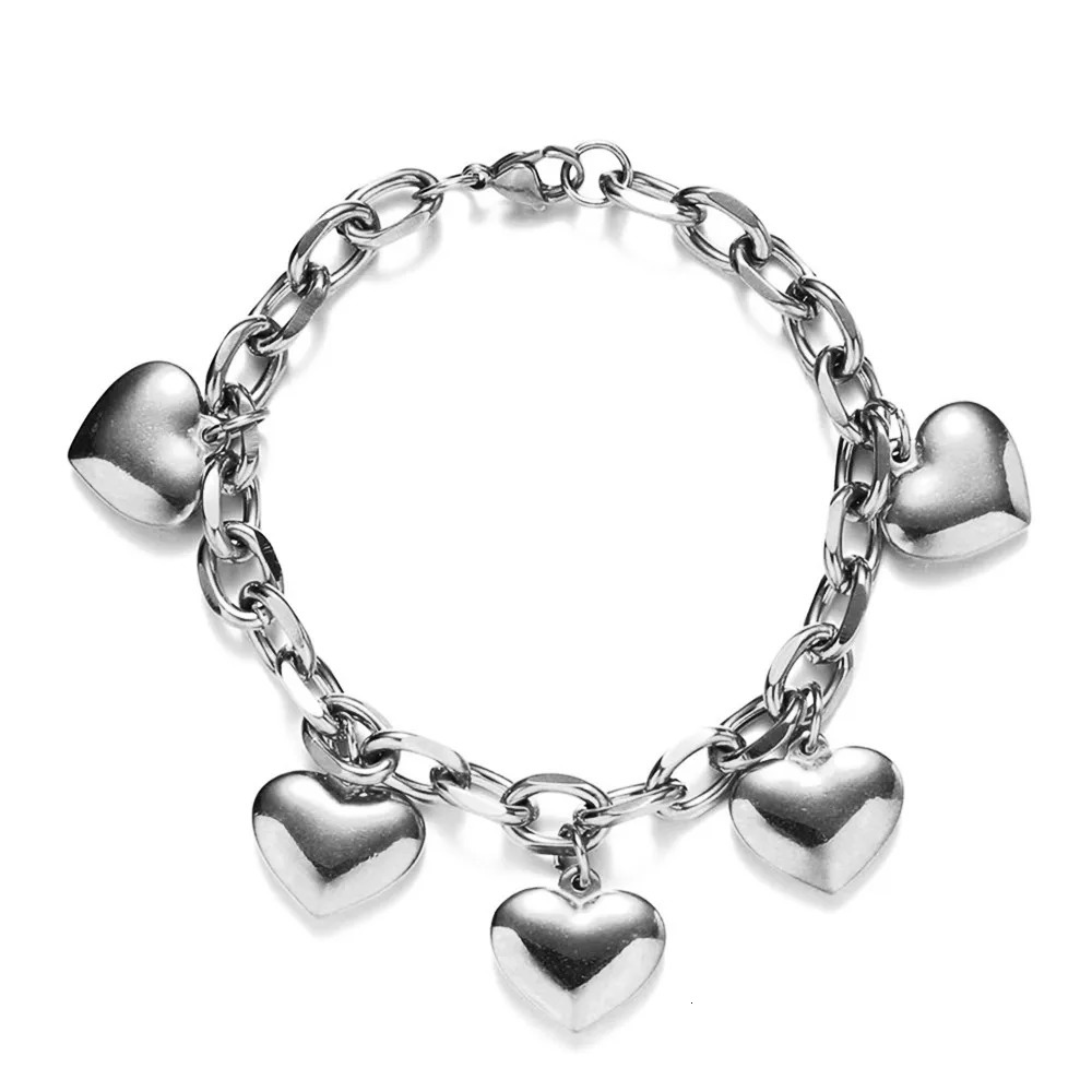 MisenBaBa Style Stainless Steel Thick Chain Tassel Heart Charm Bracelet For Women Fashion Jewelry Valentines day gift 241225