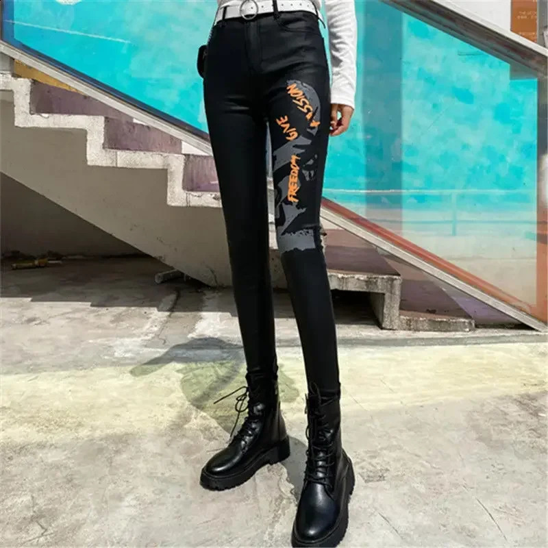Women Pants Leather High Waist Feet Winter Black Casual Pantalones De Mujer 241223
