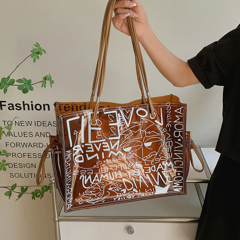 Transparent large shopping 2025 new fashion women's summer large-capacity Tote hundred jelly shoulder bag