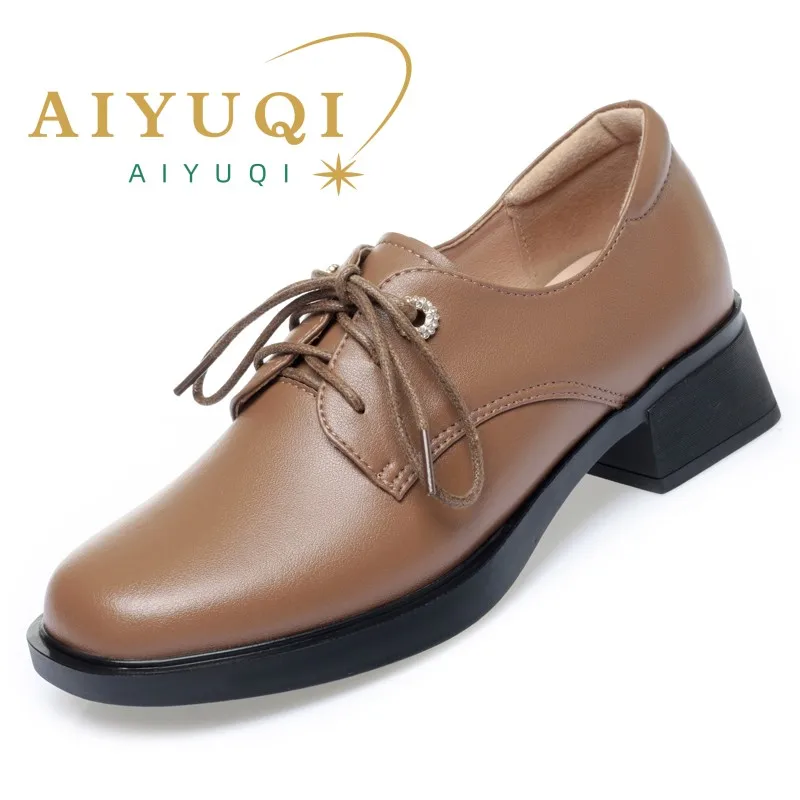 AIYUQI Women's Fashion Shoes Lace Up Spring Genuine Leather Women's Shoes Chunky Big Size Shoes for Ladies