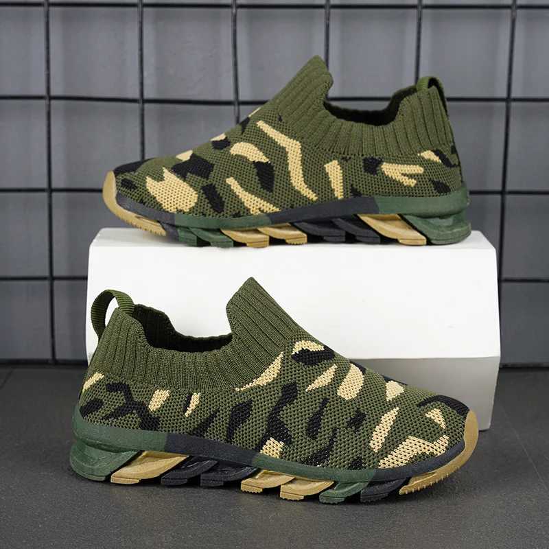 Athletic Outdoor Camouflage Green Sneakers for Boys Kids Shoe 4 To 12 Years Trendy Slip on Children Running Casual Sports Boy Shoes H241223