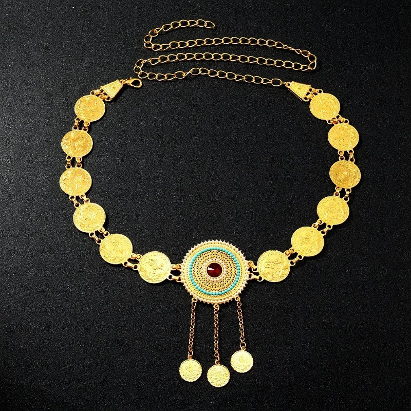 Round Metal Coin Waist Chain For Women Rhinestone Crystal Waistband Belly Chain Body Jewelry Clothing Accessories 241225