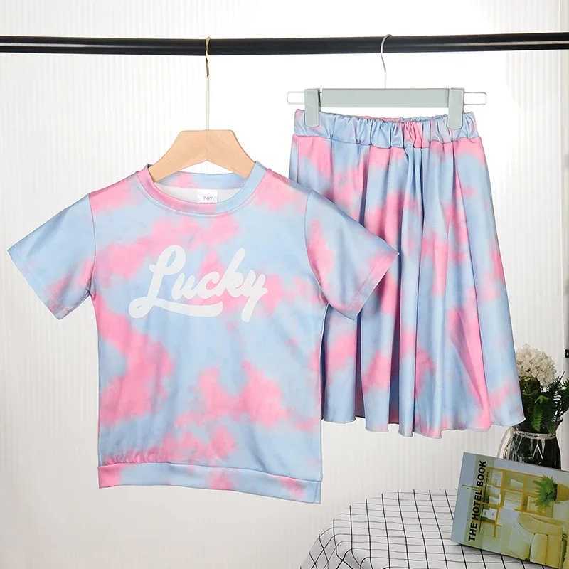 Clothing Sets Children Girls clothes Set Summer Baby Girl Tie Dye Tshirts And Knee Length Skirt 2 Pieces Suit Kid Top Bottom TracksuitsY241225UWQY